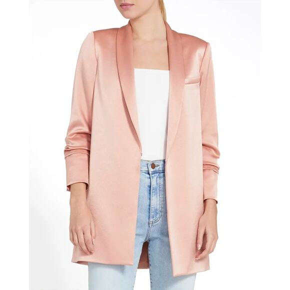 Alice + Olivia Satin Jace Shawl Collar Scrunch-Sleeve Jacket Rose Tan Size Small